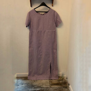Melrose Studio 100% Linen Midi Dress Size M Mauve Short Sleeve Minimalist Slit